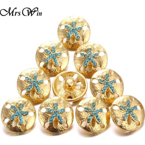 6pcs/lot Mrs Win Snap Jewelry Gold Starfish Snap Ocean Metal Buttons for Snap jewelry fit 18 mm Snap Bracelet