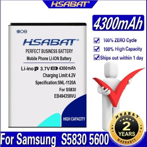 HSABAT 4300mAh EB494358VU Battery For Samsung Galaxy Ace S6802 B7510 i569 i579 i619 S5660 S5670 S5830I S5838 S6102 S6108 S5830