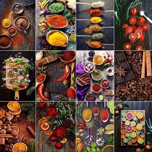 Food Spices Diamond Embroidery Artistic Kitchen Restaurant Decoraion Wall Art 5D Diy Mosaic Round Square Rhinestone Pictures