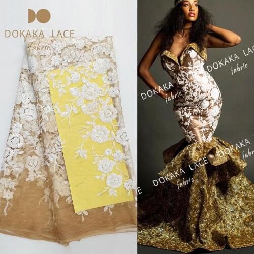 White Sequined Embroidered Guipure Mesh Net Lace Fabric 2019 Latest Noble Lady Wedding Birde Dress Material Guinea Sequins Laces