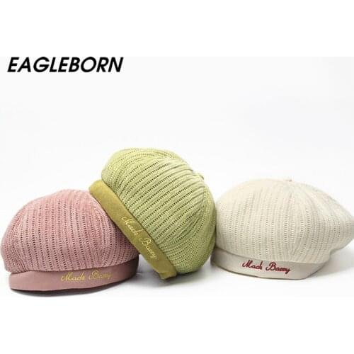 Fashion Winter Corduroy Elasticity New Women Hat Beret Hats Embroidered Beret Ladies Hats Berets Caps for Women Pink Avocado Hat