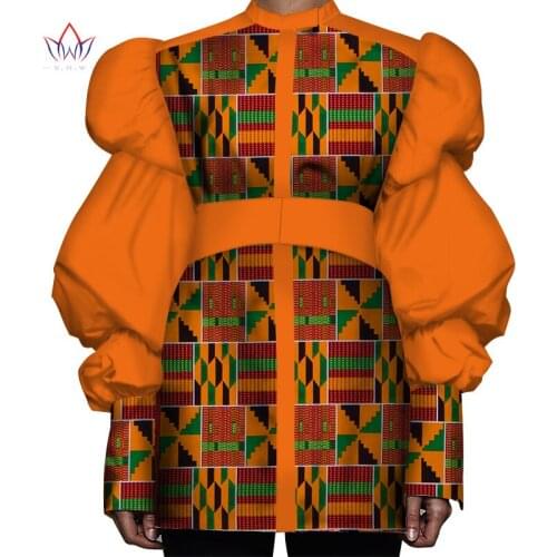 Bintarealwax African Wax Top for Women Dashiki Lantern Sleeves Africa Clothing Plus Size Traditional African Clothing WY3000