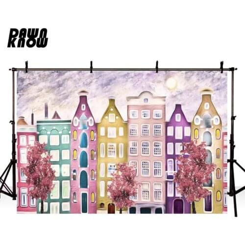 DAWNKNOW Cartoon Building Photography Background Baby Photocall Photo Shoot Kids Backdrop Children Photo Studio GY046