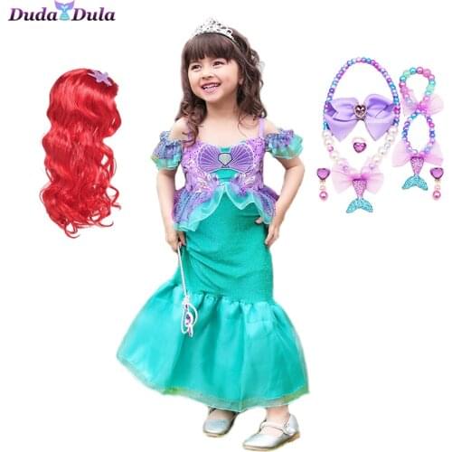 Little Mermaid Ariel Dress Kids Halloween Fancy Costume Children Carnival Birthday Party Clothes Summer Dress Girl Princess Dres