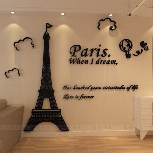 DIY 3D acrylic Eiffel tower wall sticker character quote sticker for living room decoration