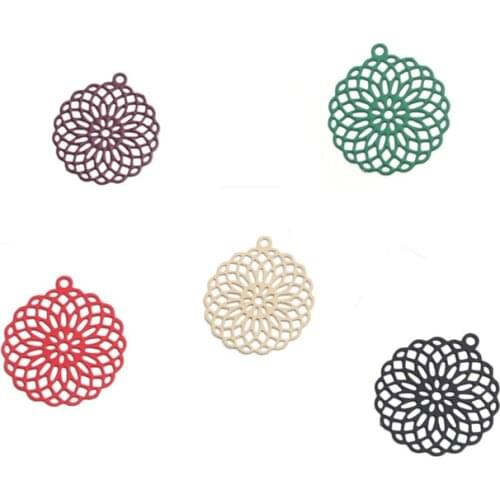 DoreenBeads 10 PCs Fashion Copper Pendants Colorful Flower Of Life Filigree Stamping Jewelry DIY Findings 3cm x 2.7cm