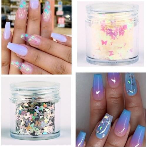 Holographic Butterfly Flakes Nail Art Glitter Sparkly 3D Laser Butterfly Sequins Tips DIY Polish Nail Art Decorations Manicure