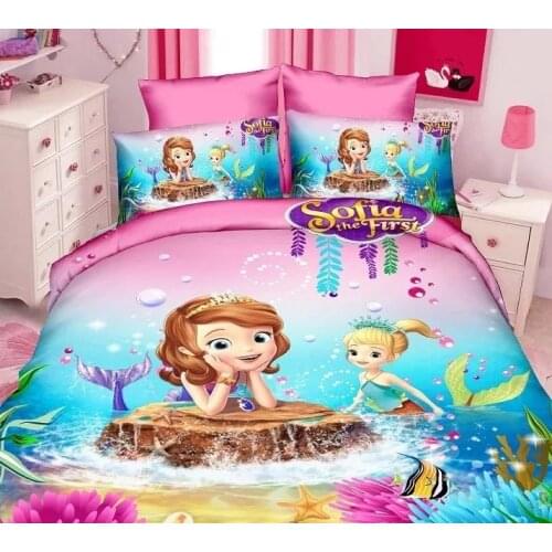 Sofia The First mermaid cartoon bedding sets Girls bedroom decor single twin size bed sheets quilt duvet covers 3pcs no filler
