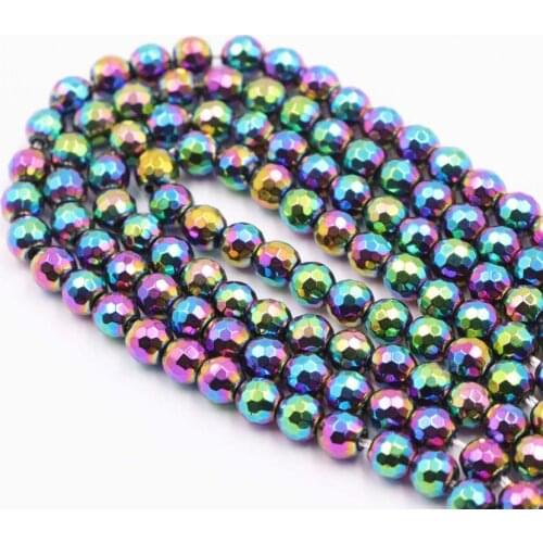 4 6 8 10mm Faceted Round Natural Stone Hematite Loose Beads Multicolor Accessories Craft Beads DIY Jewelry Making 15inch A858