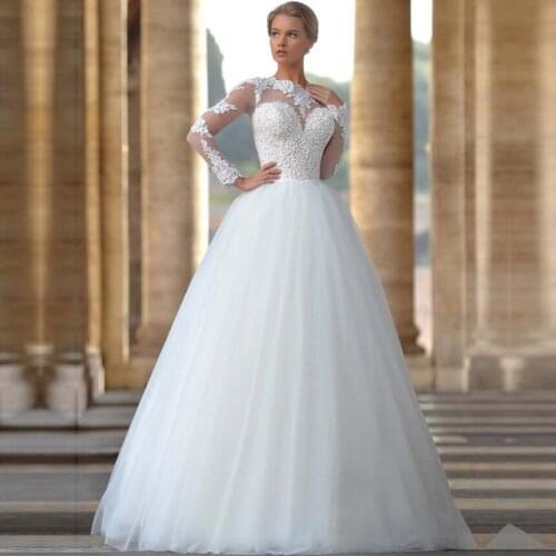 Long Sleeve Wedding Dress Appliques Lace Vestido De Noiva Backless Floor Length Bridal Gowns Custom Made Free Shipping