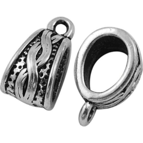 20Pcs Tibetan Style Hanger Links Antique Silver Color Bail Beads, about 14x7.5mm, 9mm thick, hole: 1.5mm