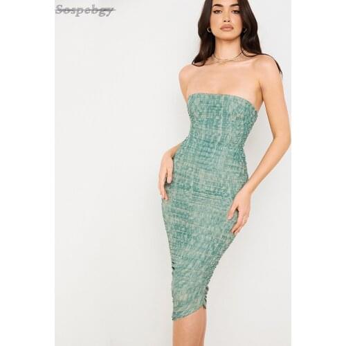Summer Womens Fashion Sleeveless Bodycon Dress Sexy Strapless Printed Midi Women Nightclub Club Dresses 2021 New