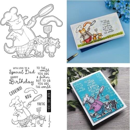 You Are A Father Cooking Cat Metal Cutting Dies Matching Clear Stamp DIY Scrapbooking Crafts Card Photo Making New Supplie