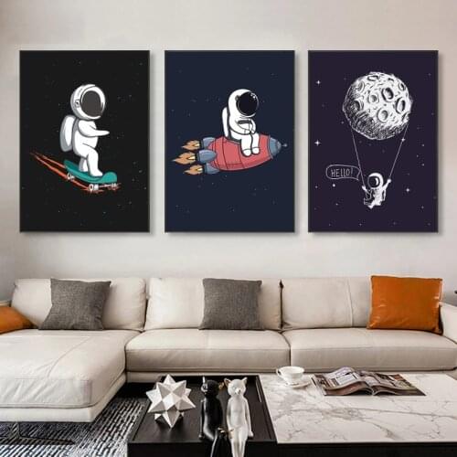 Cartoon Space Astronaut Canvas Painting Abstract Modern Posters and Prints Wall Art Pictures for Living Room Home Room Unframed