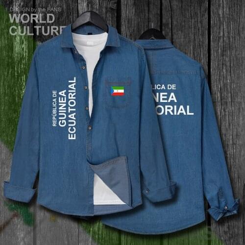 Equatorial Guinea Ecuatorial GQ GNQ Guinean Equatoguinean Men Autumn Turn-down Collar Jean Shirt Long Sleeve Cowboy Coat Clothes