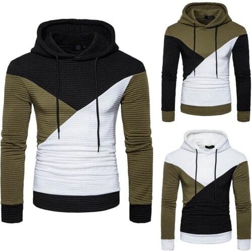 Men Autumn Long Sleeve Patchwork Hoodie Hooded Sweatshirt Top Tee Outwear Blouse 2020 Print Shirts For Men Plus Size Streetwear