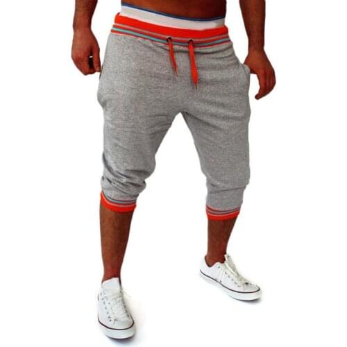 Men Casual Shorts 2021 Summer Color Block Pockets Drawstring Elastic Capris Trousers Cotton Sports Shorts