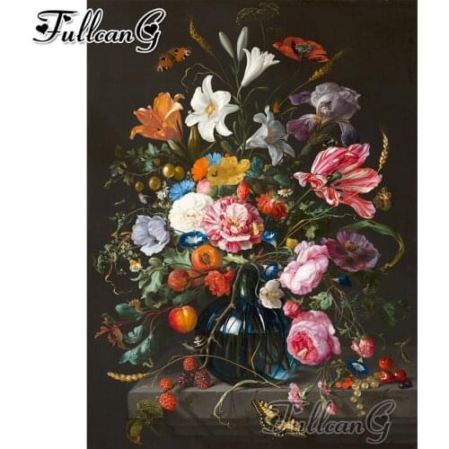 FULLCANG Still life multicolor flowers 5d diy diamond painting full square round drill rhinestone embroidery kits art FC3548