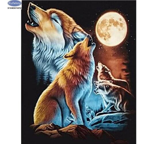 Moon Wolf DIY 5D Diamond Painting wolf Cross Stitch Kits Diamond Mosaic Full Diamond Embroidery diamond Patterns wall Stickers