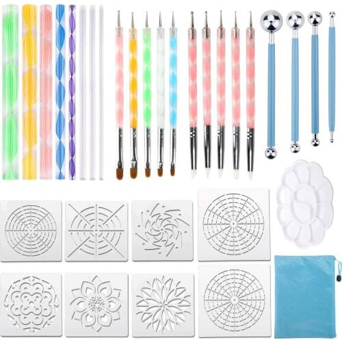 32PCS Mandala Dotting Tools Set with a Blue Zipper Waterproof Storage Bag for Painting Rocks