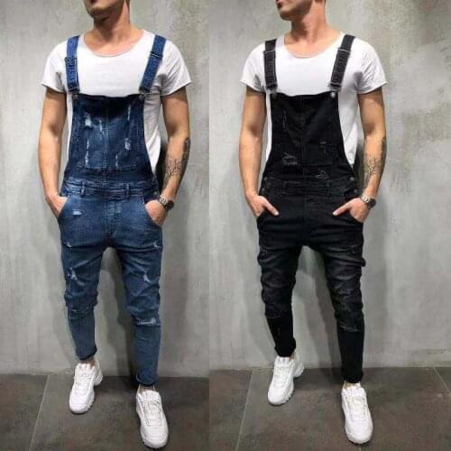 2020 New Fashion Men Ripped Jeans Distressed Denim Overalls Men Carpenter Pants Suspender Pants Big Size S-3XL Hot Sale LF828
