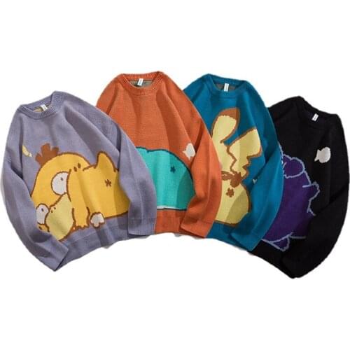 2021 New Mens Japanese Cartoon Sweater Autumn and Winter Season Lazy Style Couple Knitted Sweater Pullover Loose Sweater