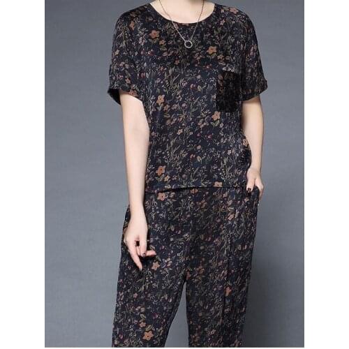 2020 summer new Buttercup silk mulberry silk printing of silk silk suit pants jacket Haren x9808