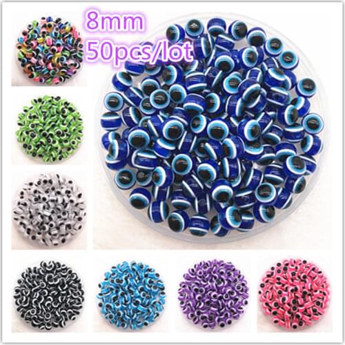 New Jewelry Resin Spacer Beads Ball Mixed Evil Eye Pattern About 50pcs 8mm( 5/16") Dia, Hole: Approx 2.0mm
