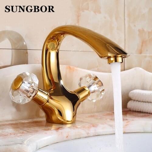 New Double handle crystal gold bathroom basin tap sink faucet water faucet Antique gold washbasin faucet AL-7138K
