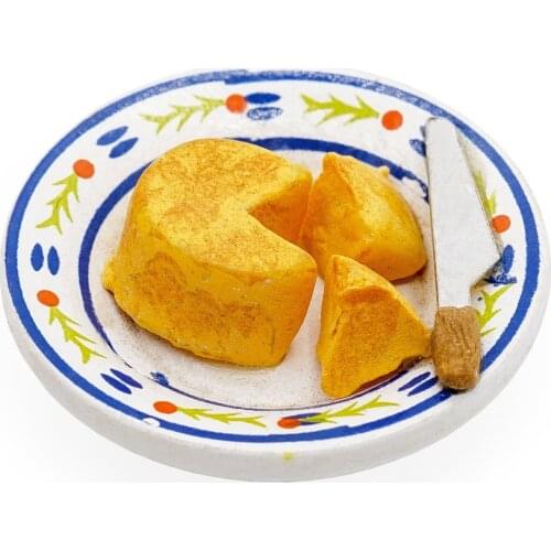 Odoria 1:12 Miniature Cheese Cake on Porcelain Plate Kitchen Table Decor Mini Fake Food Set Dollhouse Accessories Doll House