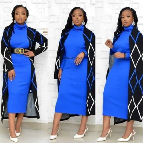Autumn fashion style african women clothes 2021 new african women two pieces sets coat and dress