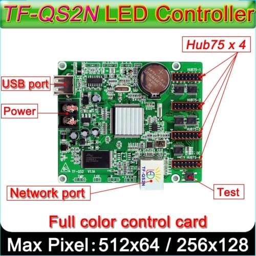 TF-QS2N Full color LED Sign control card,RJ45 Net port + U disk control card, Hub75 port RGB Led controller