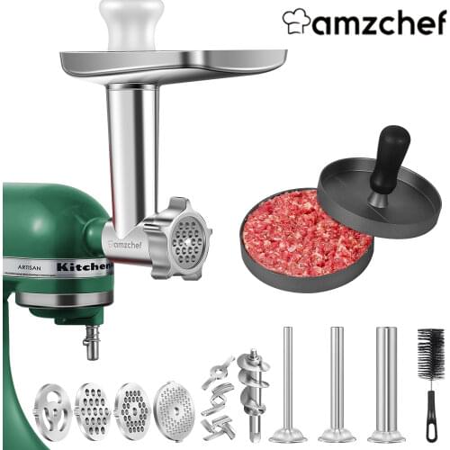 Amzchef Food Grinder Attachment Slicer and Shredder Meat Stuffer For KitchenAid Stand Mixer Accessories