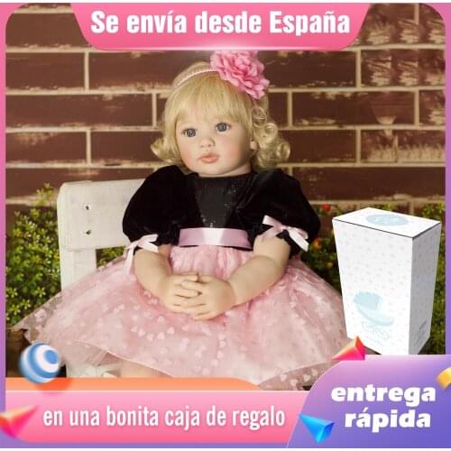 Fast shipping From Spain NPK 60cm soft cloth body bebe reborn girl doll with long hair Princess dress in gift box