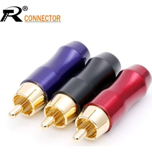 R Connector 1pc New arrival GoldPlated RCA Connector RCA male plug adapter Video/Audio Wire Connector Support 6mm Cable blue&red