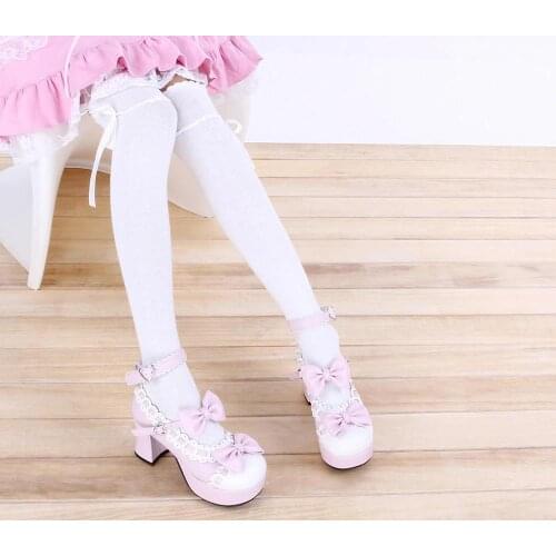 Laciness bow white cosplay over the knee barreled females tockings thigh high socks for women cotton socks