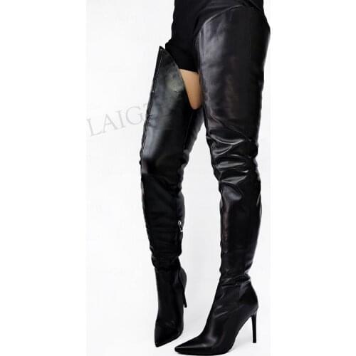 DOBANER Women Over Knee Boots Faux Leather Side Zip High Heels Thigh High Boots Bottes Ladies Shoes Woman Plus Size 42 43 45 47