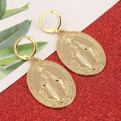 Virgin Mary Earrings Gold Color Trendy Religious Jewelry Gifts Wholesale Earrings Our Lady For Women Girls