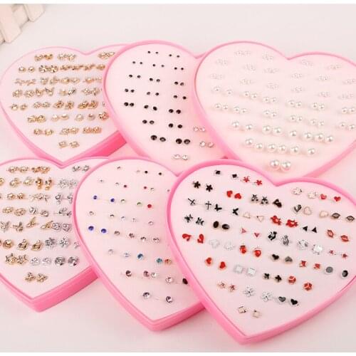1Set Multicolor Cryatal 36 Pairs Cartoon Hypoallergenic Plastic Stud Earrings Set For Women Girl Wedding Christmas Gifts Jewelry