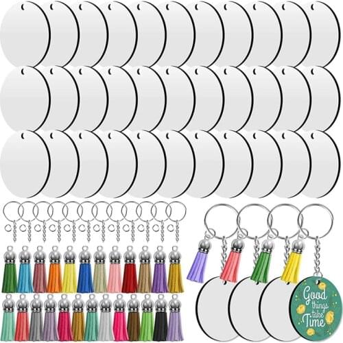 Sublimation Blanks Keychains,200 PCS 2Inch Round Sublimation Blanks Keychain Circle with Tassels,for DIY Craft Making