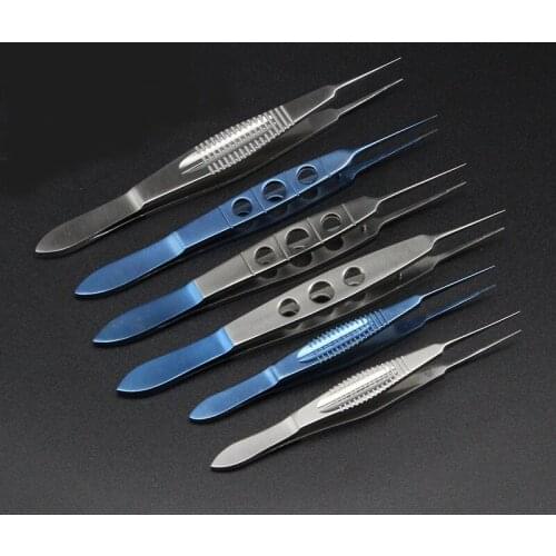 Fine ophthalmology microscopy tweezers double eyelid tweezers 11cm plastic tweezers beauty toothed tweezers stitch remover fat t