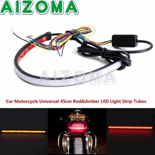 Universal 45cm Switchback Flexible LED Light Strip Tube Taillight Sequential Flowing DRL Red Amber Brake Turn Signal Light Lamp
