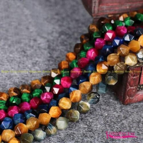 High Quality 6mm 8mm 10mm Faceted Rhombic Shape Natural Tiger Eye Stone Gems Beads Jewelry Making wj451