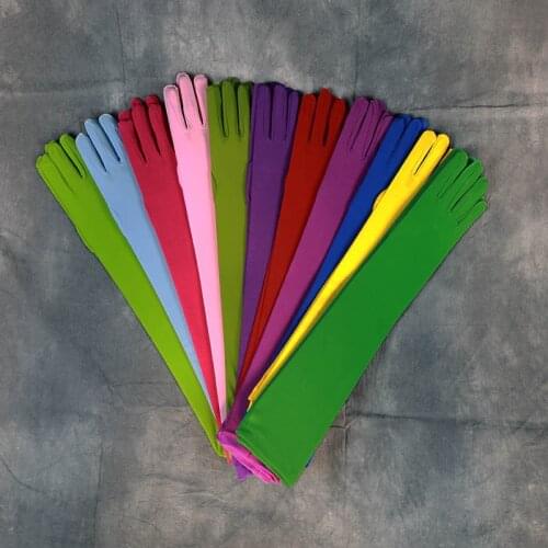 Yellow Cheap Spandex Prom Evening Gloves Long Fingers Bride Opera Women Accessories Prom Wedding Party Purple Briddal Gloves 204