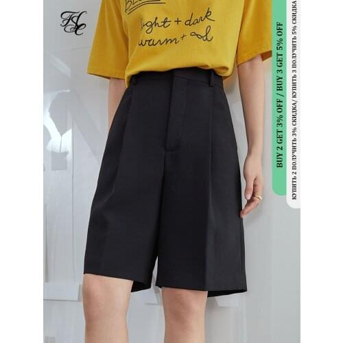 FANSILANEN Office Lady Suit Black Shorts Womens Summer 2021 NEW High Waist Wide Leg Pants Straight Loose Casual Pants