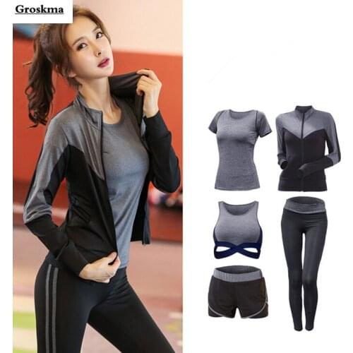 Cross bra+t shirt+jackets+shorts+leggings women yoga 5 piece set quick dry fitness gym workout sportswear clothing suit sets