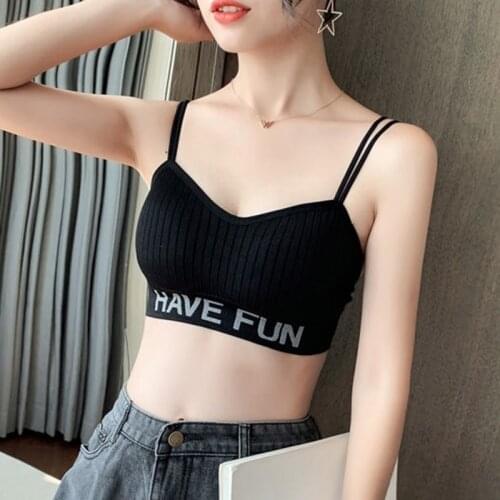 Women Tube Tops Causual Knitted Wireless Sports Bras Cami Summer Beach Sexy Sling Tank Top Vest Camisole Letter Underwear