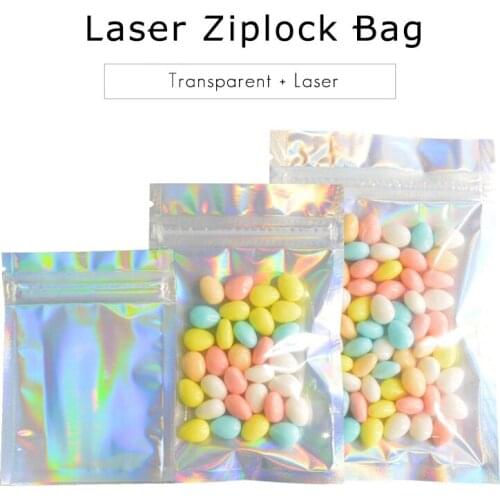 100pcs Cosmetic Bag Plastic Transparent Laser Bags Holographic Bath Salt Makeup Bags Zip Lock Bags Pouches
