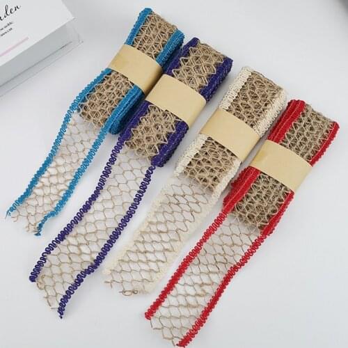 2M*4.5cm Edging Natural Jute Burlap Roll Ribbon Vintage Hollow Weave Hemp Rope Wedding Party Gift Box Decor Supplies DIY Crafts