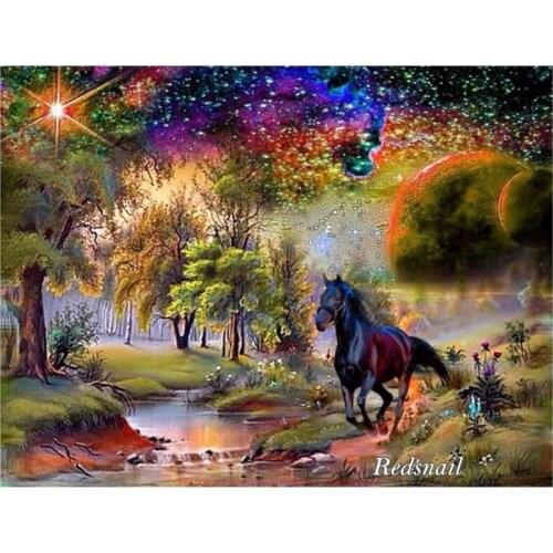 5D DIY Diamond Painting Black Horse Full Square Round Diamond Embroidery Landscape Cross Stitch Rhinestone Mosaic Painting EE173